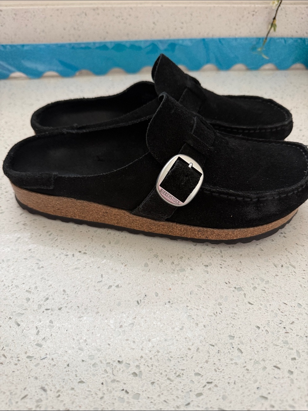 Birkenstock Black Suede Slip-On Loafers with Silver Buckle - Picture 2 of 10
